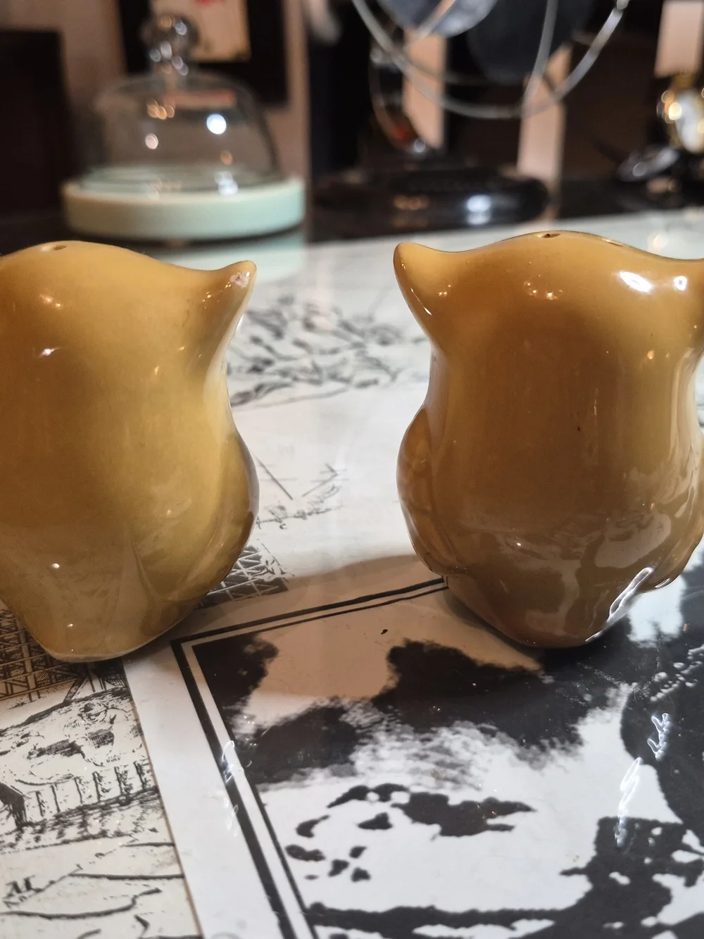Yellow Ceramic Owl Salt and Pepper Shakers - Pair